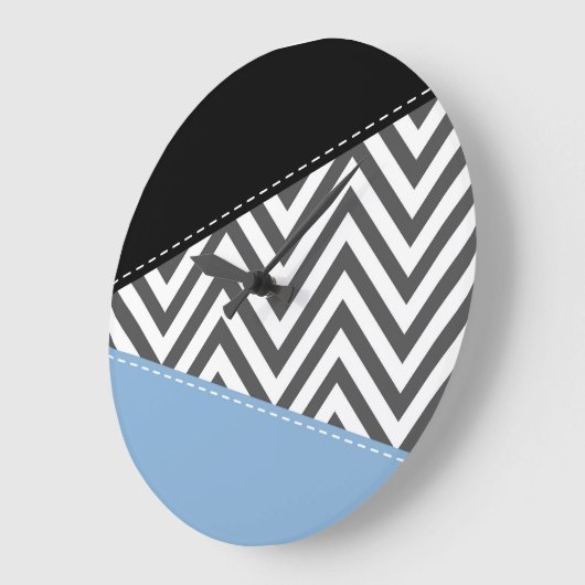 Gray Zigzag, grau Zickzack, Zigzag Muster, blau Große Wanduhr (Winkel)