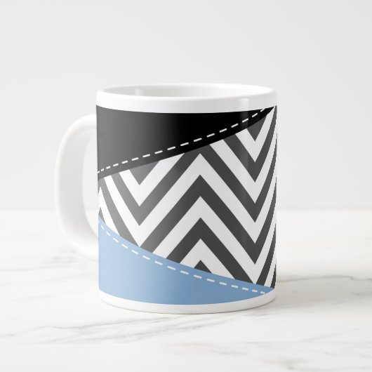 Gray Zigzag, grau Zickzack, Zigzag Muster, blau Jumbo-Tasse (Vorderseite Links)