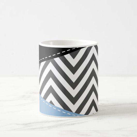 Gray Zigzag, grau Zickzack, Zigzag Muster, blau Kaffeetasse (Mittel)