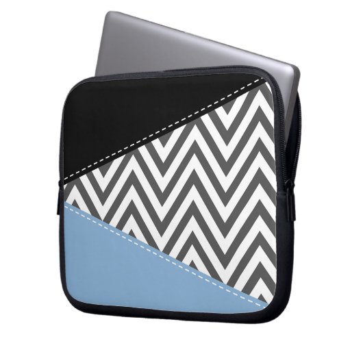 Gray Zigzag, grau Zickzack, Zigzag Muster, blau Laptopschutzhülle (Vorderseite Links)