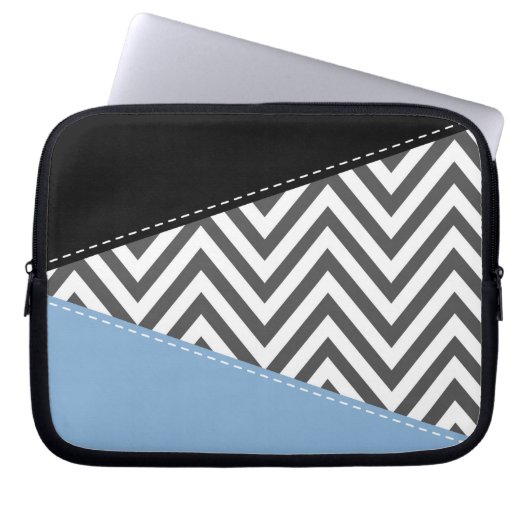 Gray Zigzag, grau Zickzack, Zigzag Muster, blau Laptopschutzhülle (Vorderseite)