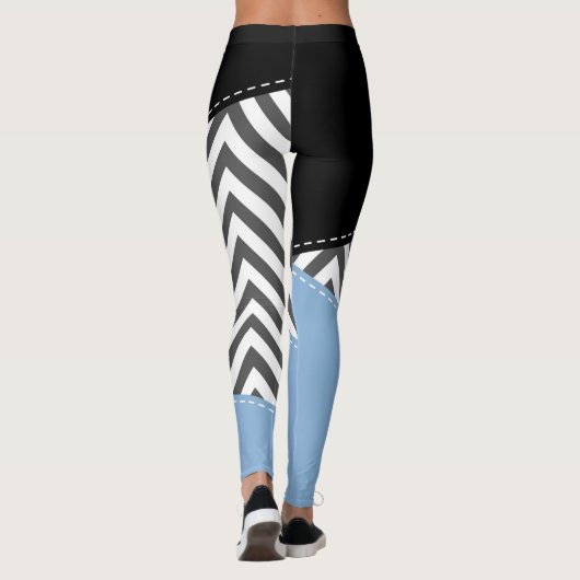 Gray Zigzag, grau Zickzack, Zigzag Muster, blau Leggings (Rückseite)