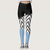 Gray Zigzag, grau Zickzack, Zigzag Muster, blau Leggings (Vorderseite)
