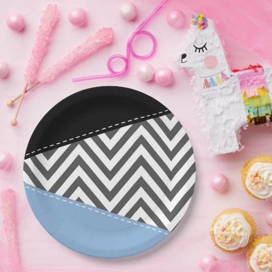 Gray Zigzag, grau Zickzack, Zigzag Muster, blau Pappteller (Party)