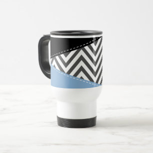 Gray Zigzag, grau Zickzack, Zigzag Muster, blau Reisebecher