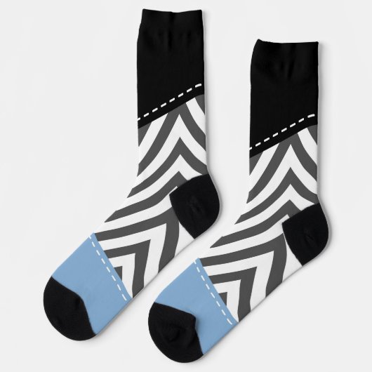 Gray Zigzag, grau Zickzack, Zigzag Muster, blau Socken (Linkes Detail)