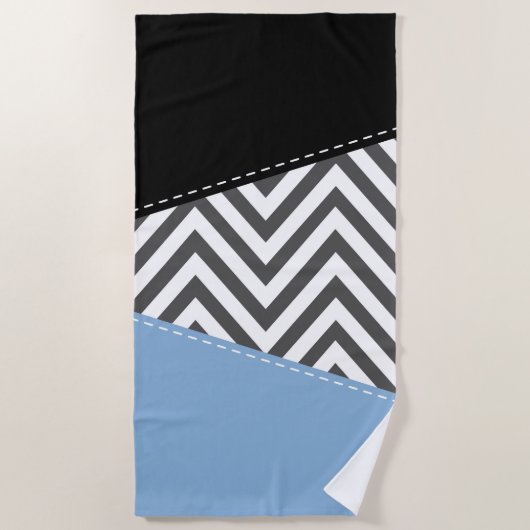 Gray Zigzag, grau Zickzack, Zigzag Muster, blau Strandtuch (Vorderseite)