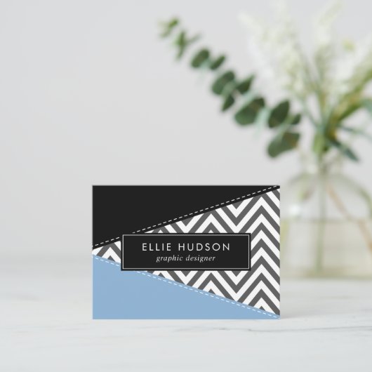 Gray Zigzag, grau Zickzack, Zigzag Muster, blau Visitenkarte (Stehend Vorderseite)
