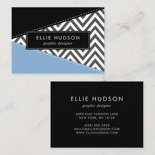 Gray Zigzag, grau Zickzack, Zigzag Muster, blau Visitenkarte (Vorne/Hinten)
