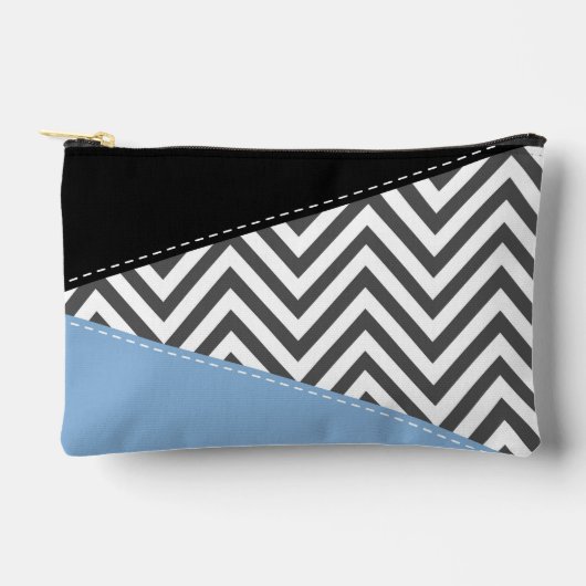 Gray Zigzag, grau Zickzack, Zigzag Muster, blau Zubehörtasche (Vorderseite)