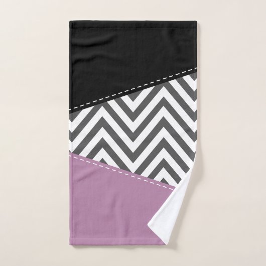 Gray Zigzag, grau Zickzack, Zigzag Muster, Lila Badhandtuch Set (Handtuch)