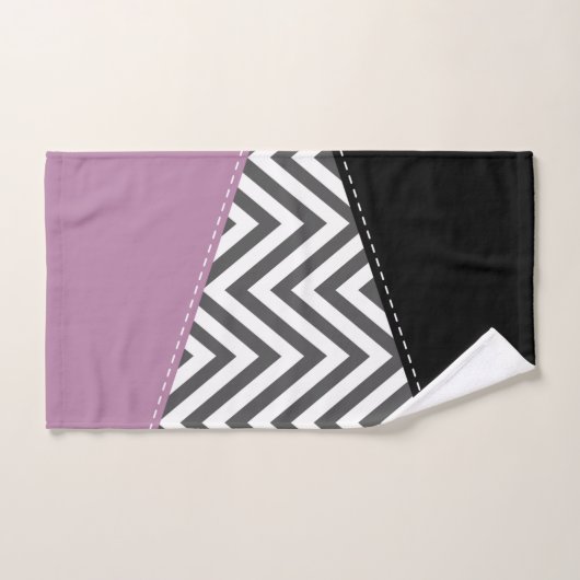 Gray Zigzag, grau Zickzack, Zigzag Muster, Lila Badhandtuch Set (Handtuch)