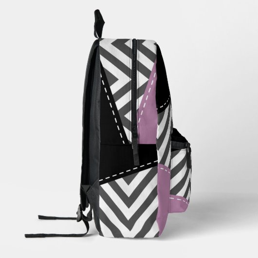Gray Zigzag, grau Zickzack, Zigzag Muster, Lila Bedruckter Rucksack (Links)