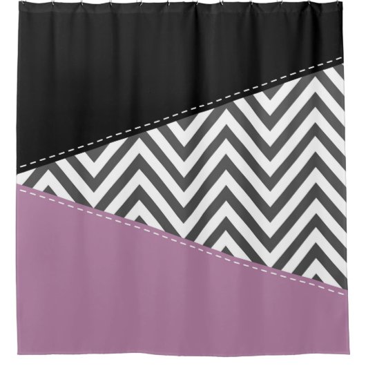 Gray Zigzag, grau Zickzack, Zigzag Muster, Lila Duschvorhang (Vorderseite)