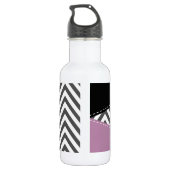 Gray Zigzag, grau Zickzack, Zigzag Muster, Lila Edelstahlflasche (Rückseite)