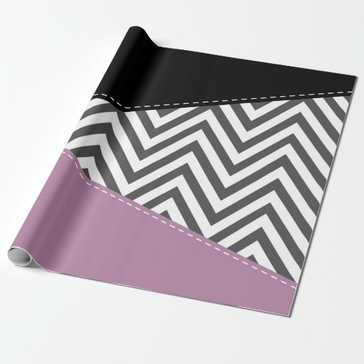 Gray Zigzag, grau Zickzack, Zigzag Muster, Lila Geschenkpapier (Ungerollt)