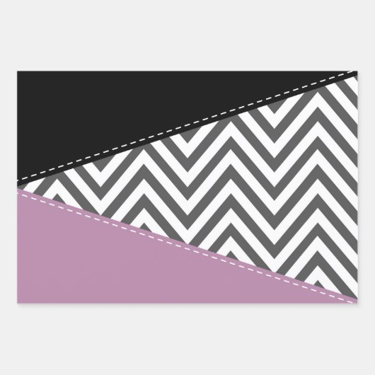 Gray Zigzag, grau Zickzack, Zigzag Muster, Lila Geschenkpapier Set (Vorderseite)