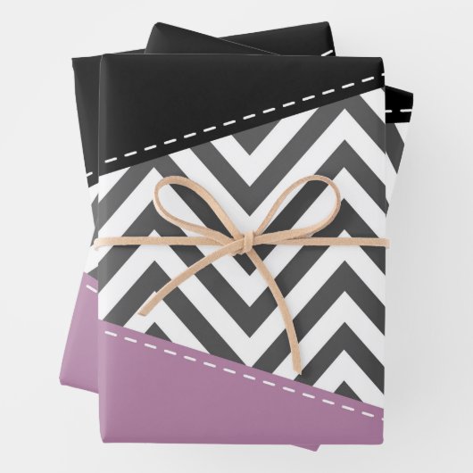 Gray Zigzag, grau Zickzack, Zigzag Muster, Lila Geschenkpapier Set (Beispiel)