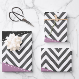 Gray Zigzag, grau Zickzack, Zigzag Muster, Lila Geschenkpapier Set