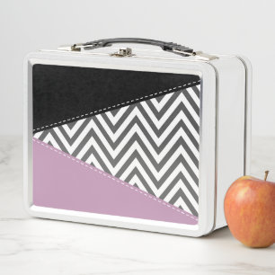 Gray Zigzag, grau Zickzack, Zigzag Muster, Lila Metall Brotdose