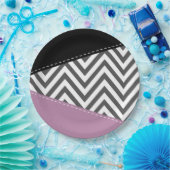 Gray Zigzag, grau Zickzack, Zigzag Muster, Lila Pappteller (Party)