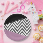 Gray Zigzag, grau Zickzack, Zigzag Muster, Lila Pappteller (Party)