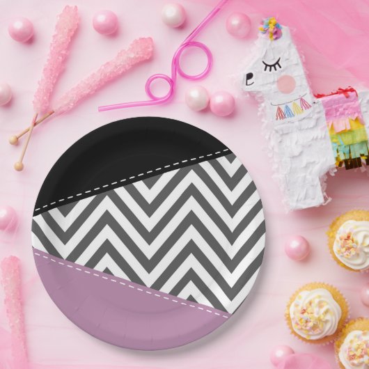Gray Zigzag, grau Zickzack, Zigzag Muster, Lila Pappteller (Party)