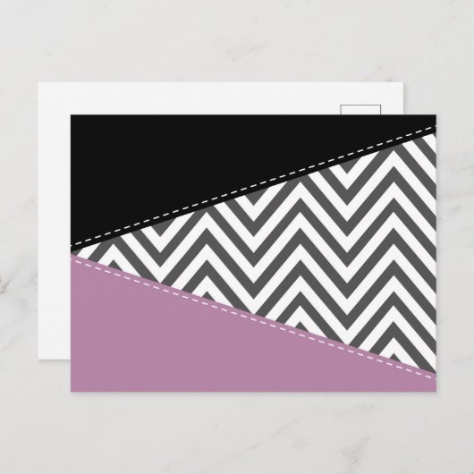 Gray Zigzag, grau Zickzack, Zigzag Muster, Lila Postkarte (Vorne/Hinten)