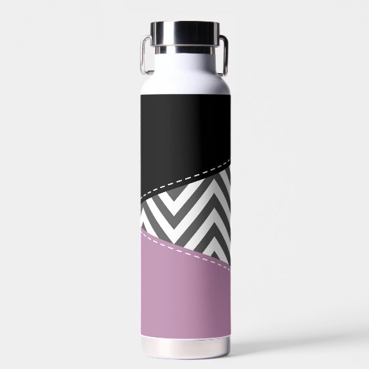 Gray Zigzag, grau Zickzack, Zigzag Muster, Lila Trinkflasche (Vorne)