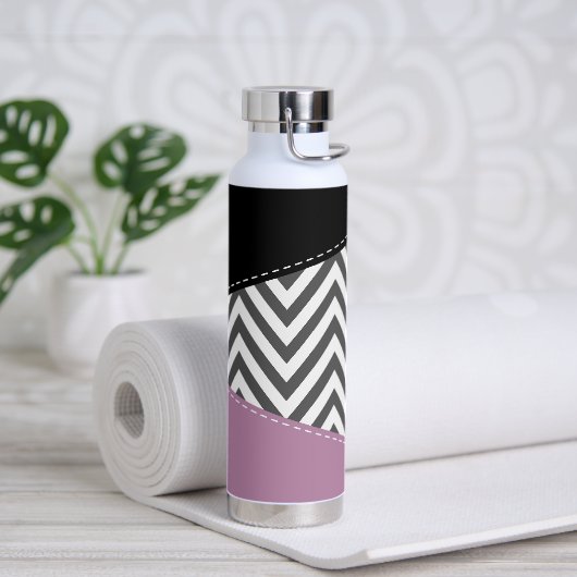 Gray Zigzag, grau Zickzack, Zigzag Muster, Lila Trinkflasche (Yoga)