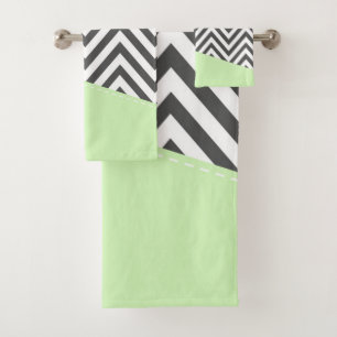 Gray Zigzag, grau Zickzack, Zigzag Muster, Minze Badhandtuch Set