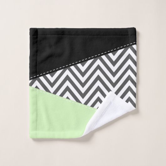 Gray Zigzag, grau Zickzack, Zigzag Muster, Minze Badhandtuch Set (Waschlappen)