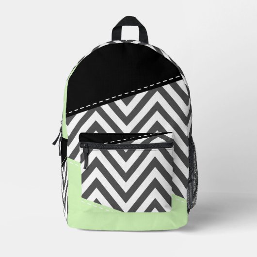 Gray Zigzag, grau Zickzack, Zigzag Muster, Minze Bedruckter Rucksack (Vorderseite)