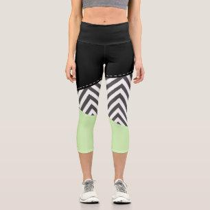 Gray Zigzag, grau Zickzack, Zigzag Muster, Minze Capri Leggings