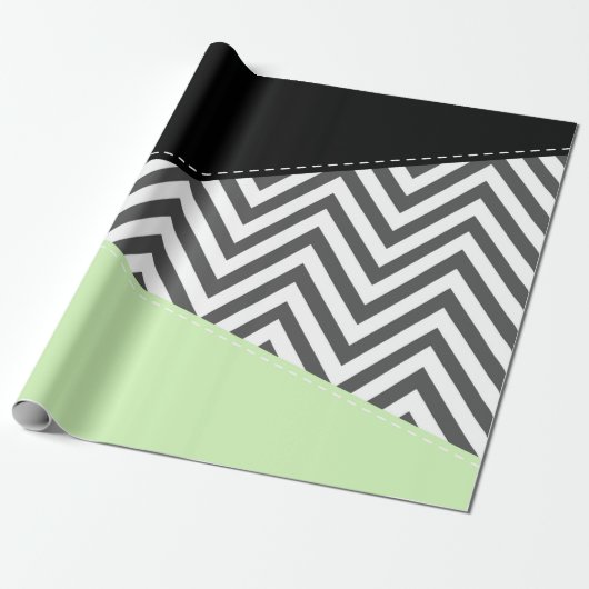 Gray Zigzag, grau Zickzack, Zigzag Muster, Minze Geschenkpapier (Ungerollt)