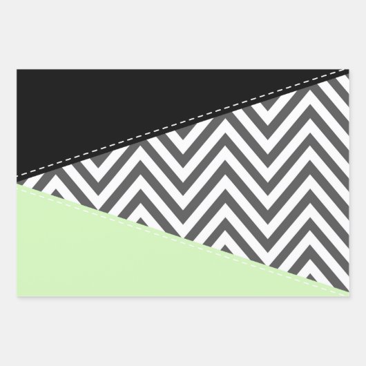 Gray Zigzag, grau Zickzack, Zigzag Muster, Minze Geschenkpapier Set (Vorderseite)