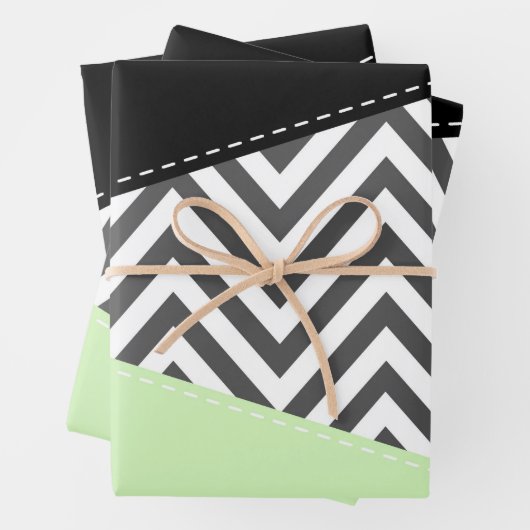 Gray Zigzag, grau Zickzack, Zigzag Muster, Minze Geschenkpapier Set (Beispiel)