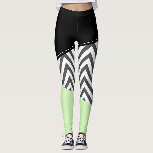 Gray Zigzag, grau Zickzack, Zigzag Muster, Minze Leggings (Vorderseite)
