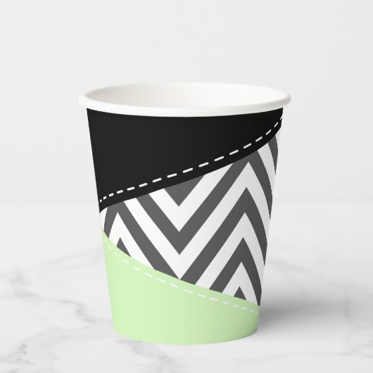Gray Zigzag, grau Zickzack, Zigzag Muster, Minze Pappbecher (Vorderseite)
