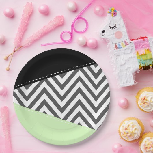 Gray Zigzag, grau Zickzack, Zigzag Muster, Minze Pappteller (Party)