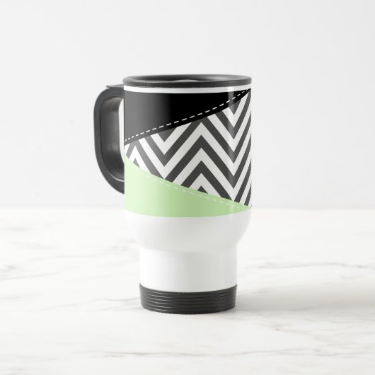 Gray Zigzag, grau Zickzack, Zigzag Muster, Minze Reisebecher (Vorderseite Links)