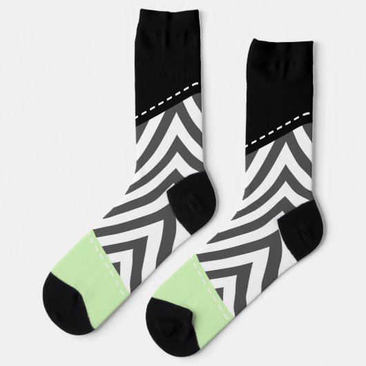 Gray Zigzag, grau Zickzack, Zigzag Muster, Minze Socken (Linkes Detail)