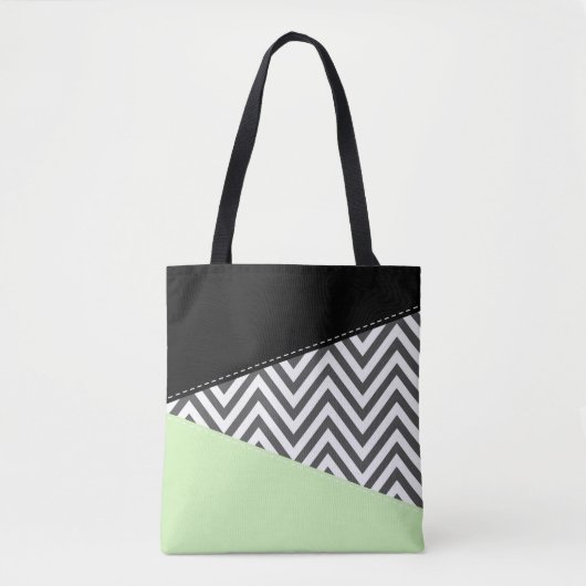 Gray Zigzag, grau Zickzack, Zigzag Muster, Minze Tasche (Vorderseite)