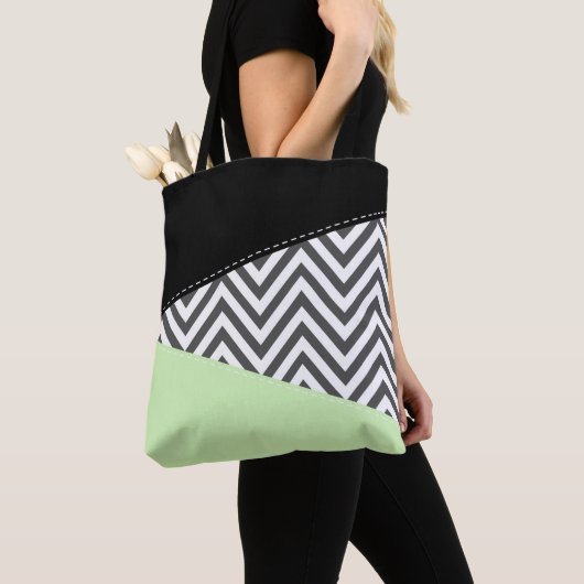 Gray Zigzag, grau Zickzack, Zigzag Muster, Minze Tasche (Von Nahem)