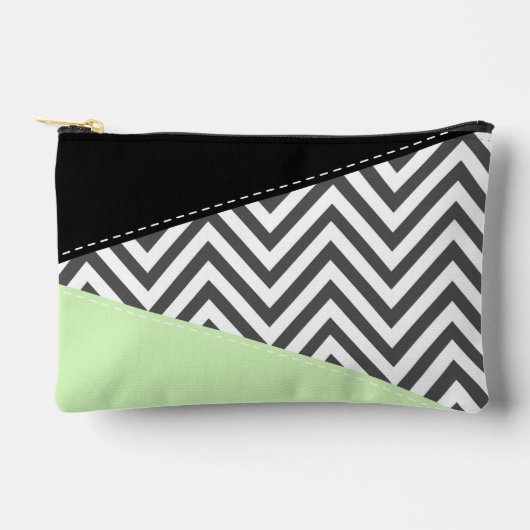 Gray Zigzag, grau Zickzack, Zigzag Muster, Minze Zubehörtasche (Vorderseite)