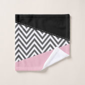 Gray Zigzag, Gray Chevron, Zigzag Pattern, Pink Badhandtuch Set (Waschlappen)
