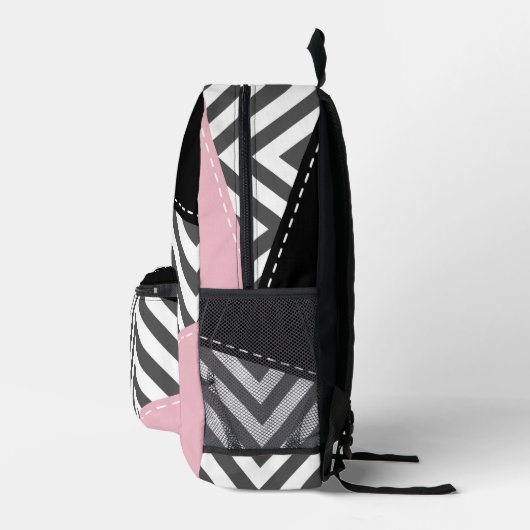 Gray Zigzag, Gray Chevron, Zigzag Pattern, Pink Bedruckter Rucksack (Rechts)