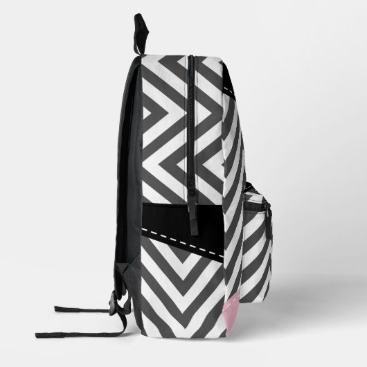 Gray Zigzag, Gray Chevron, Zigzag Pattern, Pink Bedruckter Rucksack (Links)