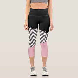 Gray Zigzag, Gray Chevron, Zigzag Pattern, Pink Capri Leggings
