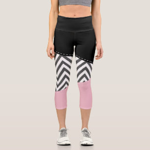 Gray Zigzag, Gray Chevron, Zigzag Pattern, Pink Capri Leggings